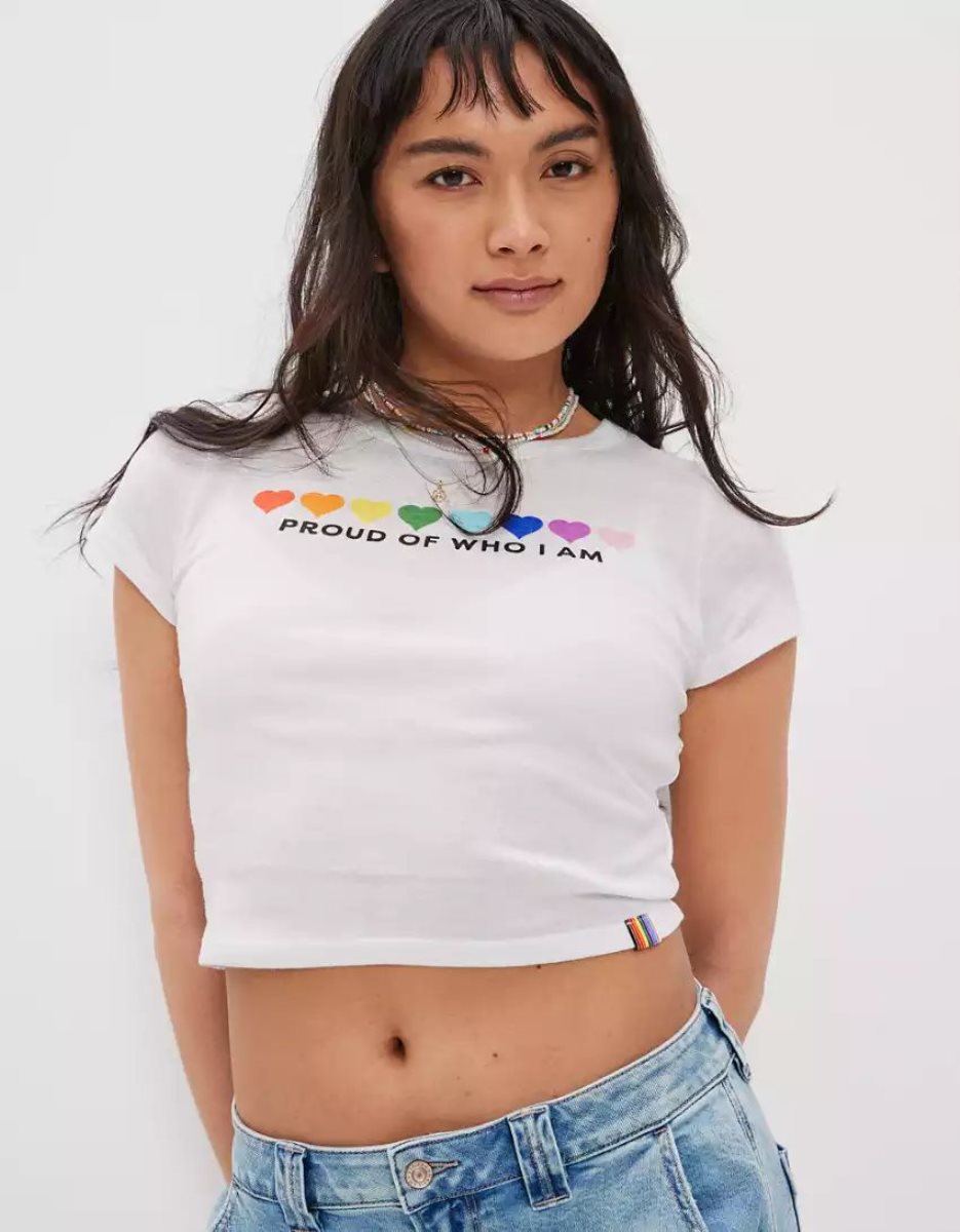 T Shirts American Eagle AE Olivia Ponton Pride Graphique Tee Blanche Femme | WSW-91773329